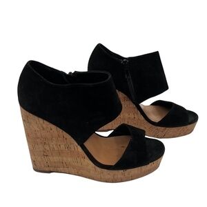 Ava & Aiden Black Suede Dakota Cork Wedge Platform Sandals Size 7 Women’s